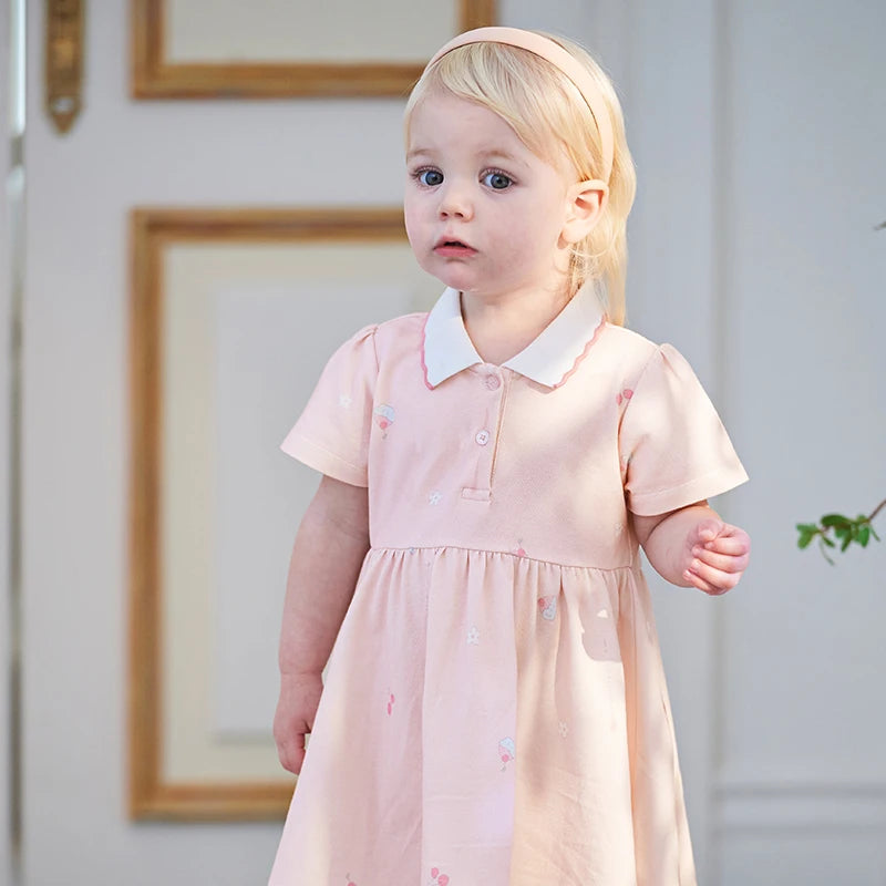 Dave Bella Short Sleeve Children Dresses Cute Print Polo Dress - The Kings Lots