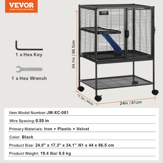 VEVOR 64.6" Rolling Metal Ferret Cage Large 4-Tier Critter Cage