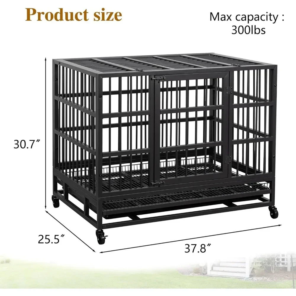 Heavy Duty Dog Crate Double Doors Escape Proof Cage Kennel