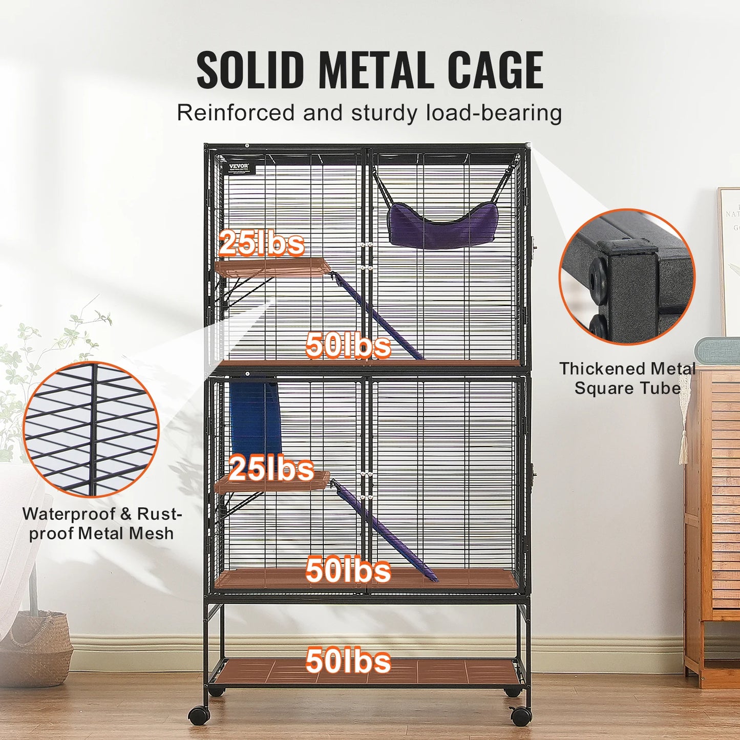 VEVOR 64.6" Rolling Metal Ferret Cage Large 4-Tier Critter Cage