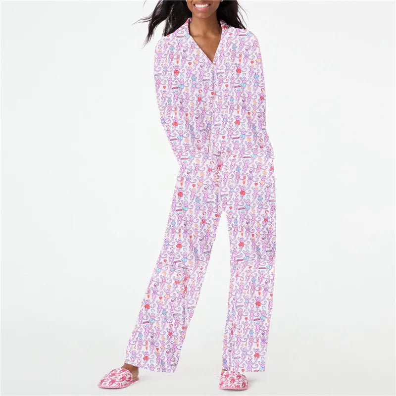 Roller Rabbit Monkey Pajamas Preppy Pjs Cute Pj Pants Sets For Women Y2k Long Sleeve Pajamas Set 2 Piece Loungewear - The Kings Lots