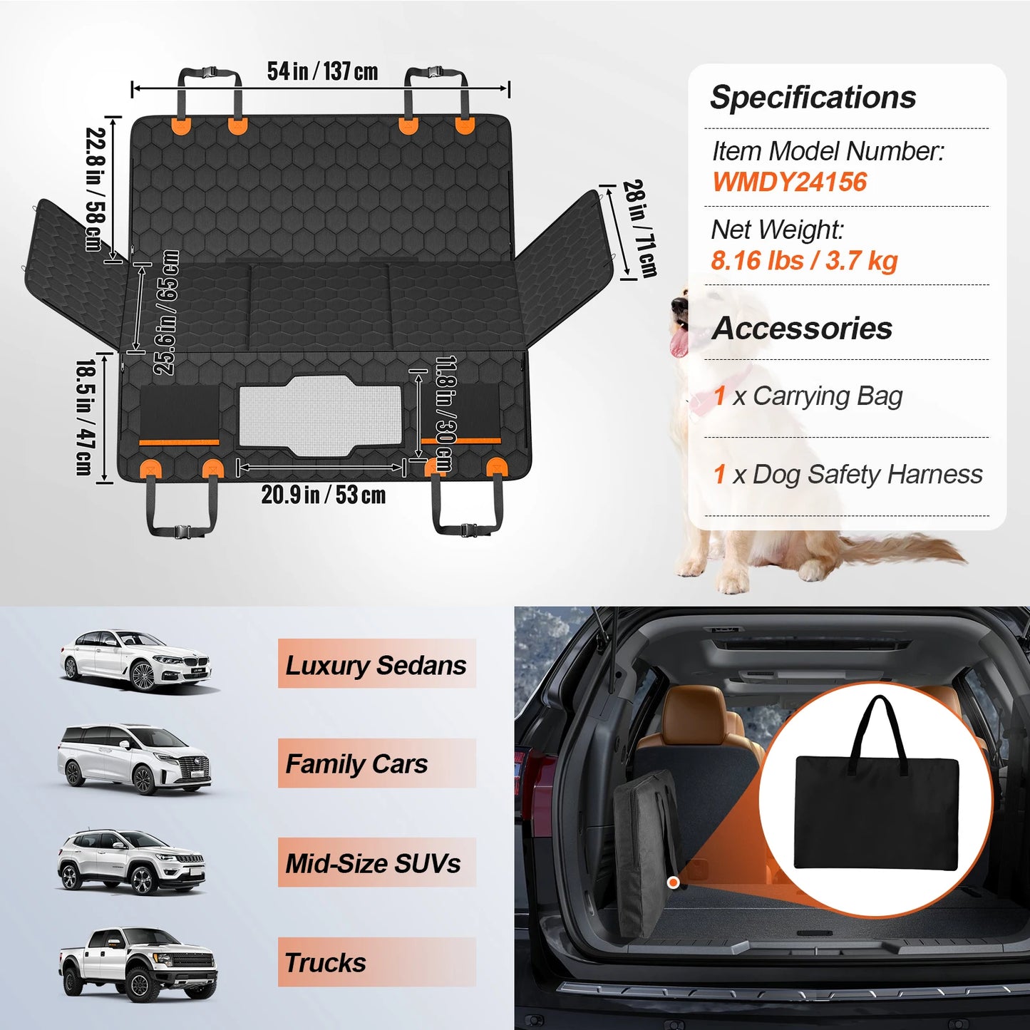 VEVOR Back Seat Extender Dog Car Seat Cover Supports 350lbs - The Kings Lots