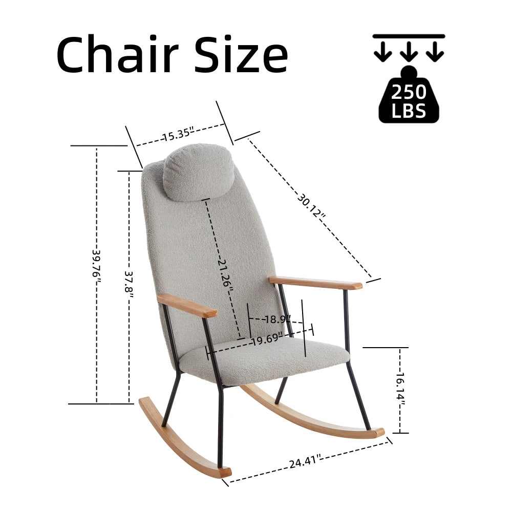 Adjustable Headrest Pillow Rocking Chair Fabric Upholstered - The Kings Lots