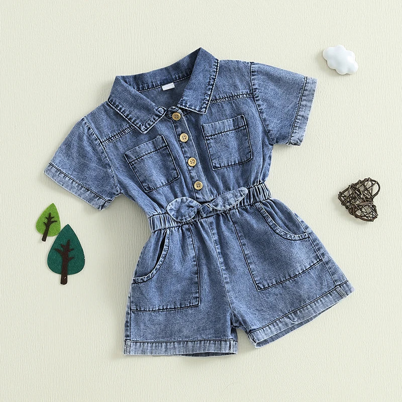 Girls Denim Overall Dress with Ruffle Sleeves A-Line Skirt - The Kings Lots