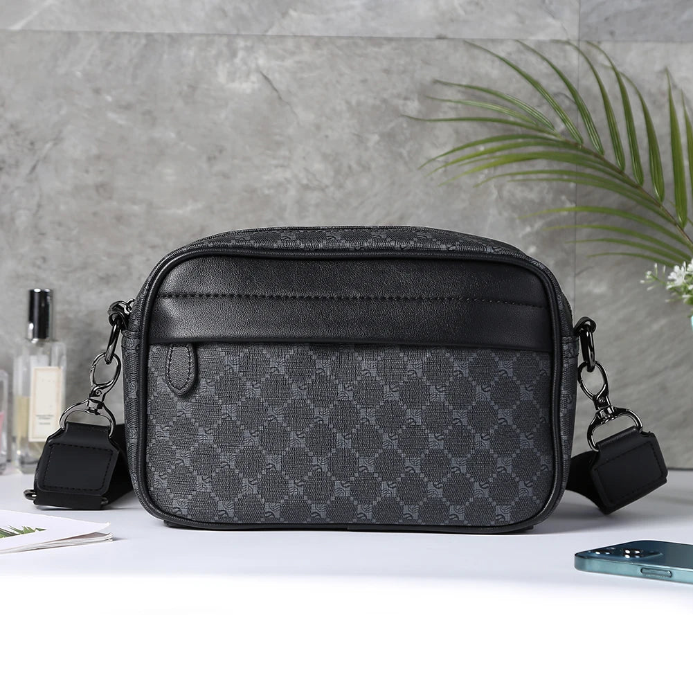 Casual Business Purse Handbag Classic Pattern Men Shoulder Crossbody Bag Wide Strap Small Square Travel Work Male Sling Bags - The Kings Lots