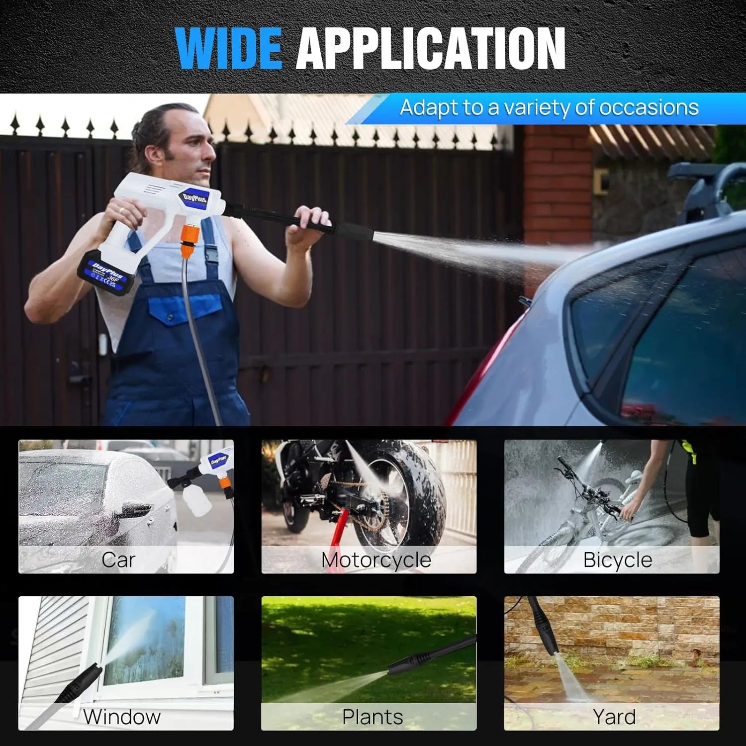 DayPlus Electric High Pressure Washer Rechargeable Car Wash Gun - The Kings Lots
