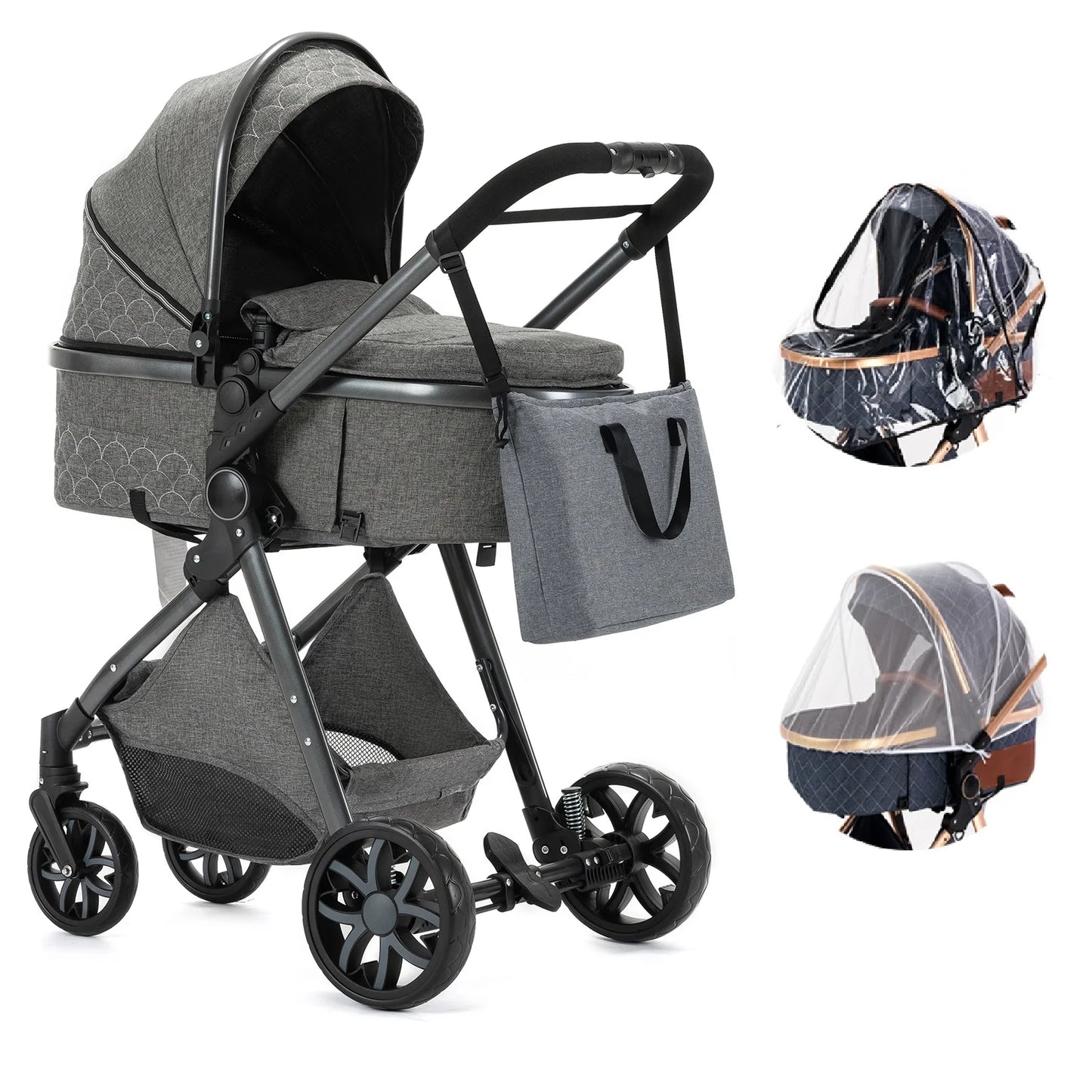 Luxury Baby Stroller 3 in 1 High Landscape Baby Cart Can Sit Can Lie Portable Pushchair Baby Cradel Infant Carrier - The Kings Lots