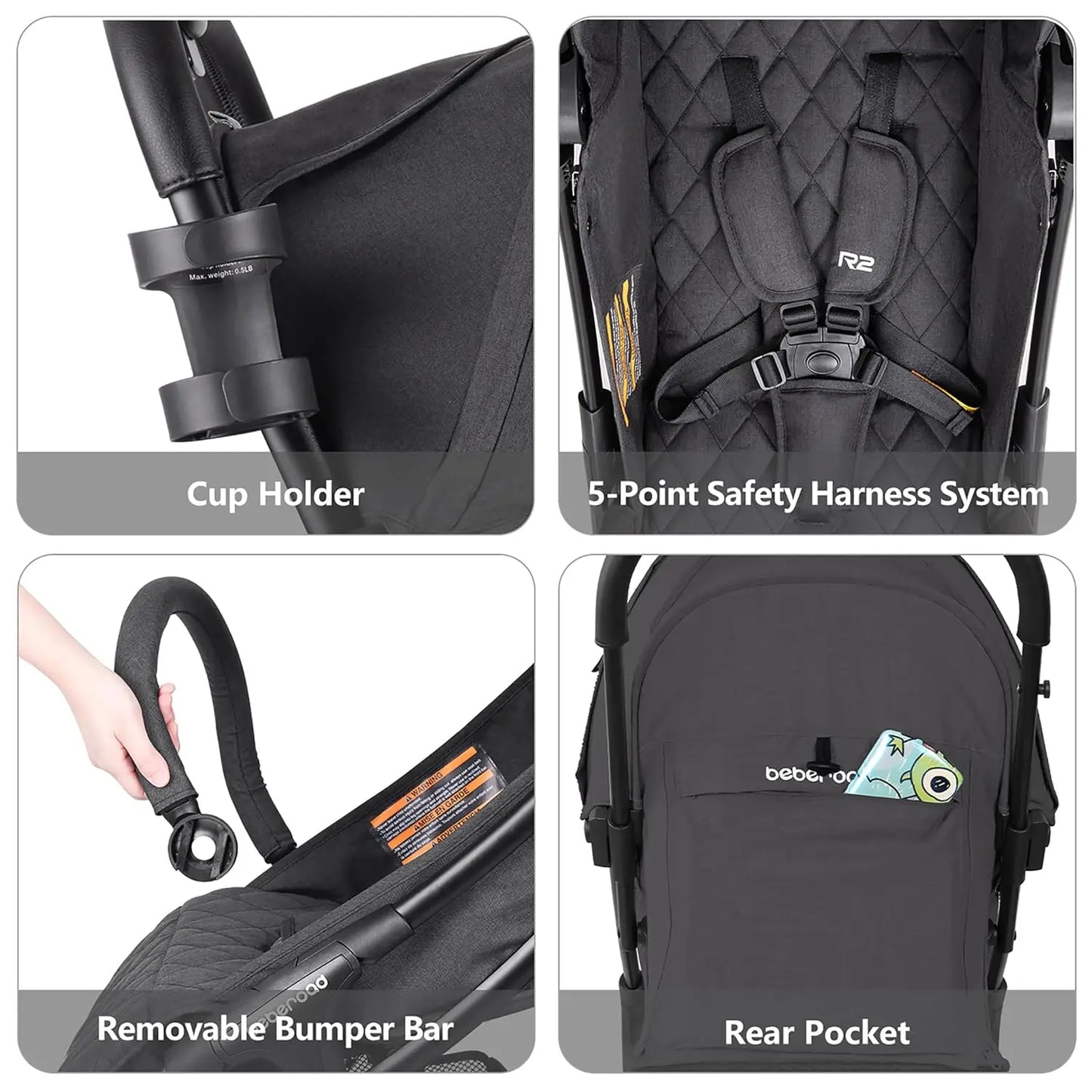 R2 Lightweight Compact Small Baby Stroller Foldable Travel Stroller for Baby Newborn Infant Toddler with Adjustable Backrest,