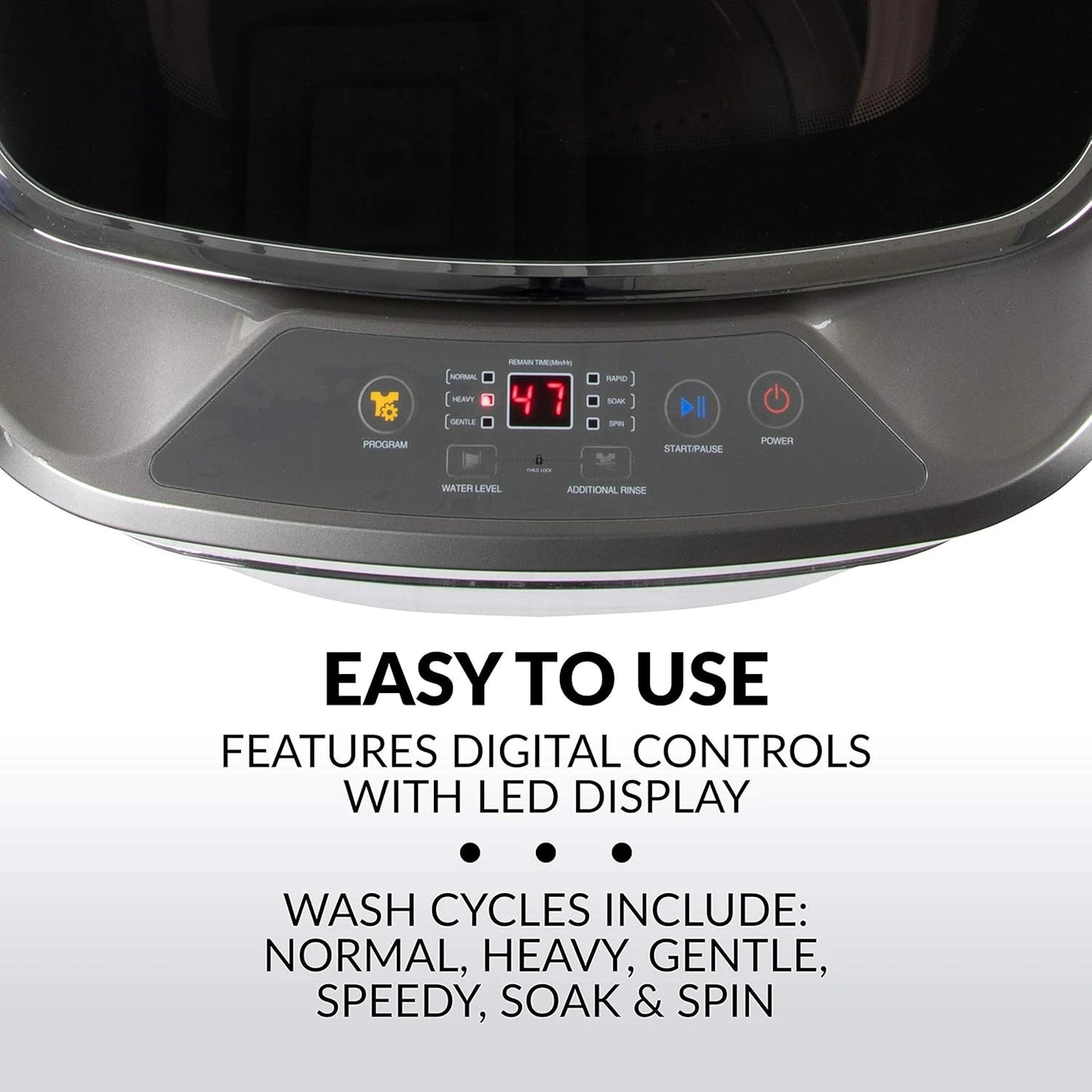 1.0 Cu. Ft. Portable Clothes Washer with 7-lb Load Capacity Silver & Chrome