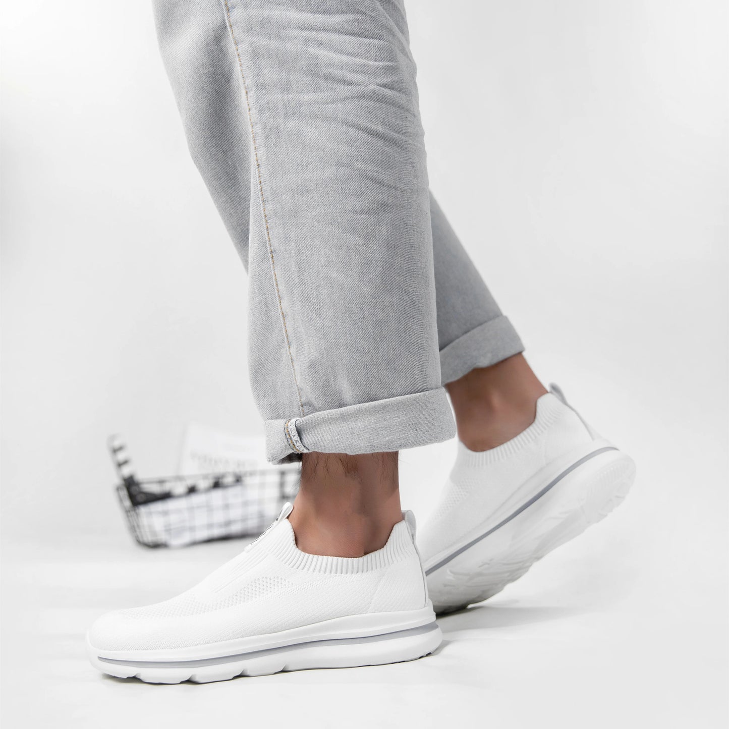 Men White Sneakers Walking Shoes Slip On Lightweight 1239 - The Kings Lots