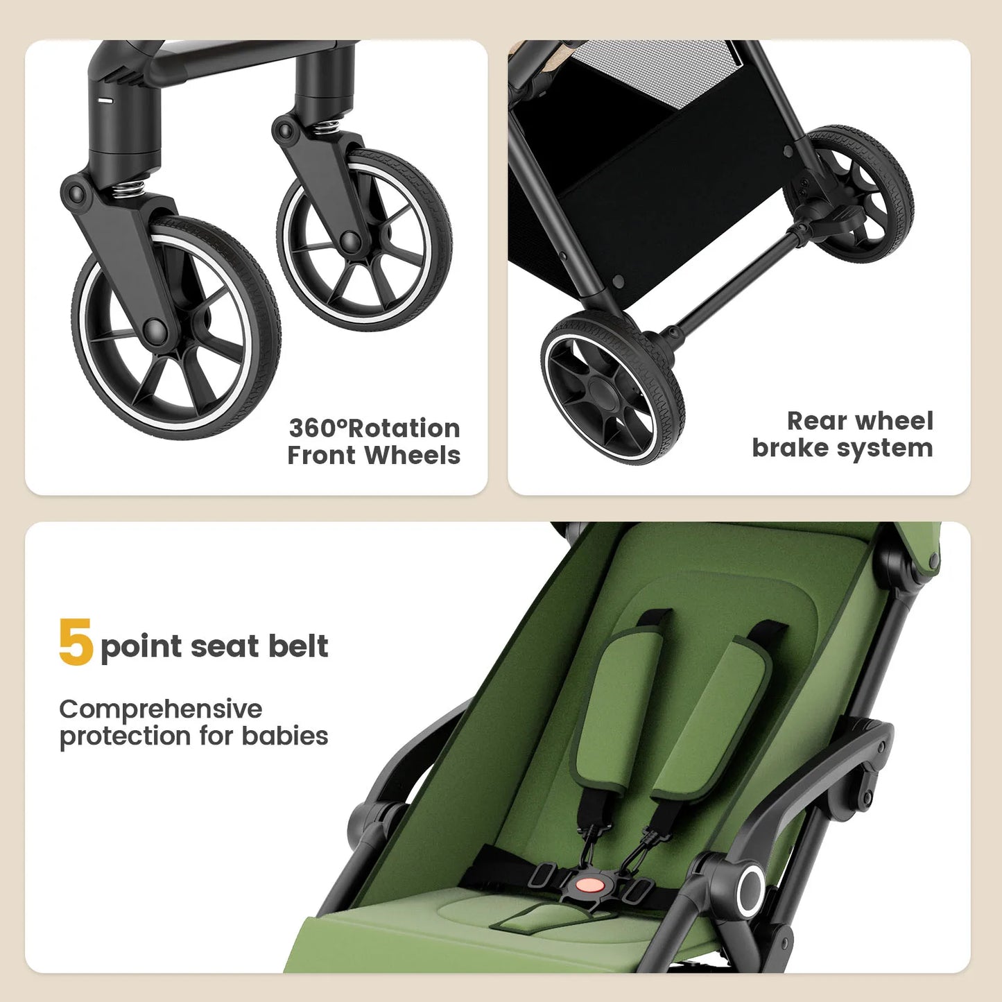 High View Portable Baby Stroller Compact Lightweight Travel Stroller for Babies & Toddlers With 360°Swivel Seat - The Kings Lots