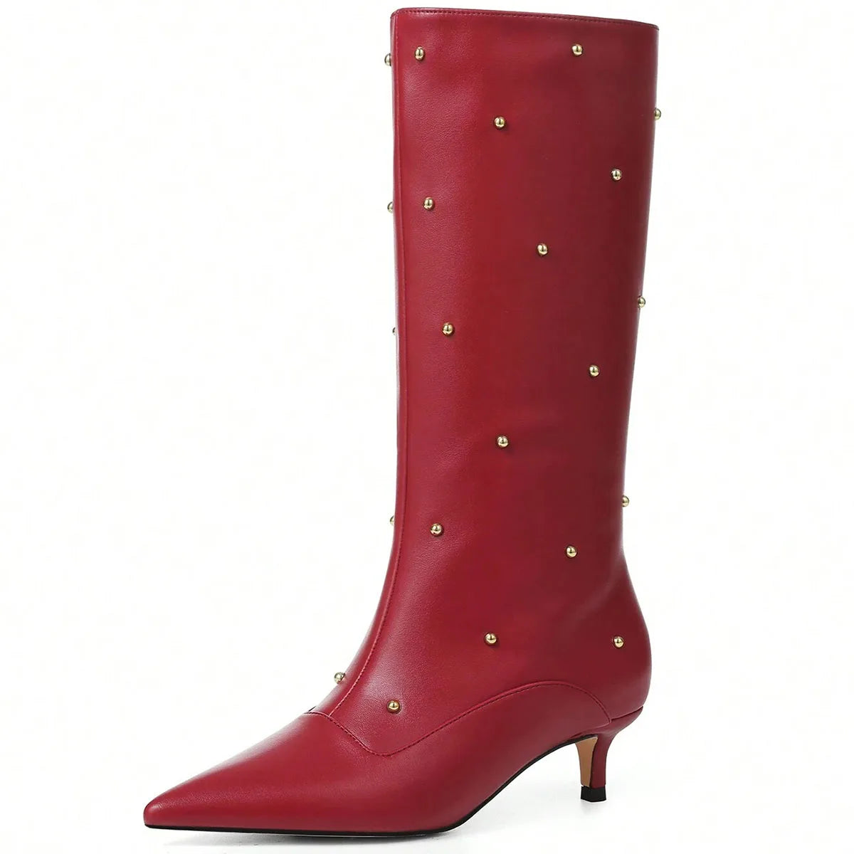 Sexy Rivets Women High Heel Boots Slip On Mid Calf Shoes - The Kings Lots