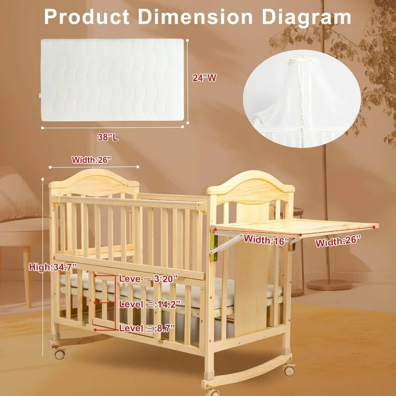 4-in-1 Convertible Cunas para Bebes with Changing Shelf and Mattress - The Kings Lots