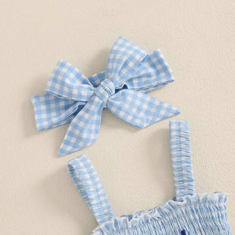 Cute Baby Girl 4th of July Set Red Plaid Romper Headband - The Kings Lots