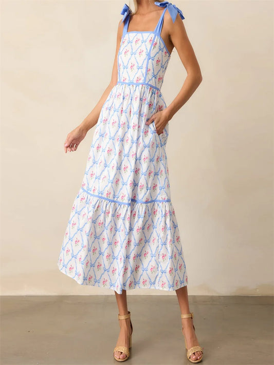 Women s Elegant V-Neck Maxi Dress with Ruffle Sleeves