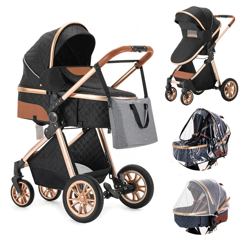 Luxury Baby Stroller 3 in 1 High Landscape Baby Cart Can Sit Can Lie Portable Pushchair Baby Cradel Infant Carrier - The Kings Lots