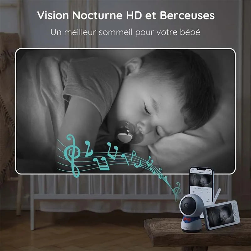 BOIFUN 1080P 5" Baby Monitor Camera, PTZ 355°Camera Baby Motion Monitoring and Automatic Tracking, Monitor and Smartphone - The Kings Lots
