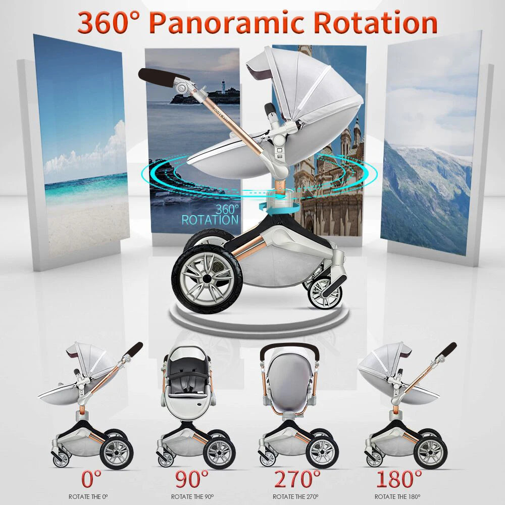 Hot Mom Baby Stroller 3 in 1 Travel System， 360° Rotation High Landscape Stroller, Large Wheels, Suitable For Various Terrains,F - The Kings Lots