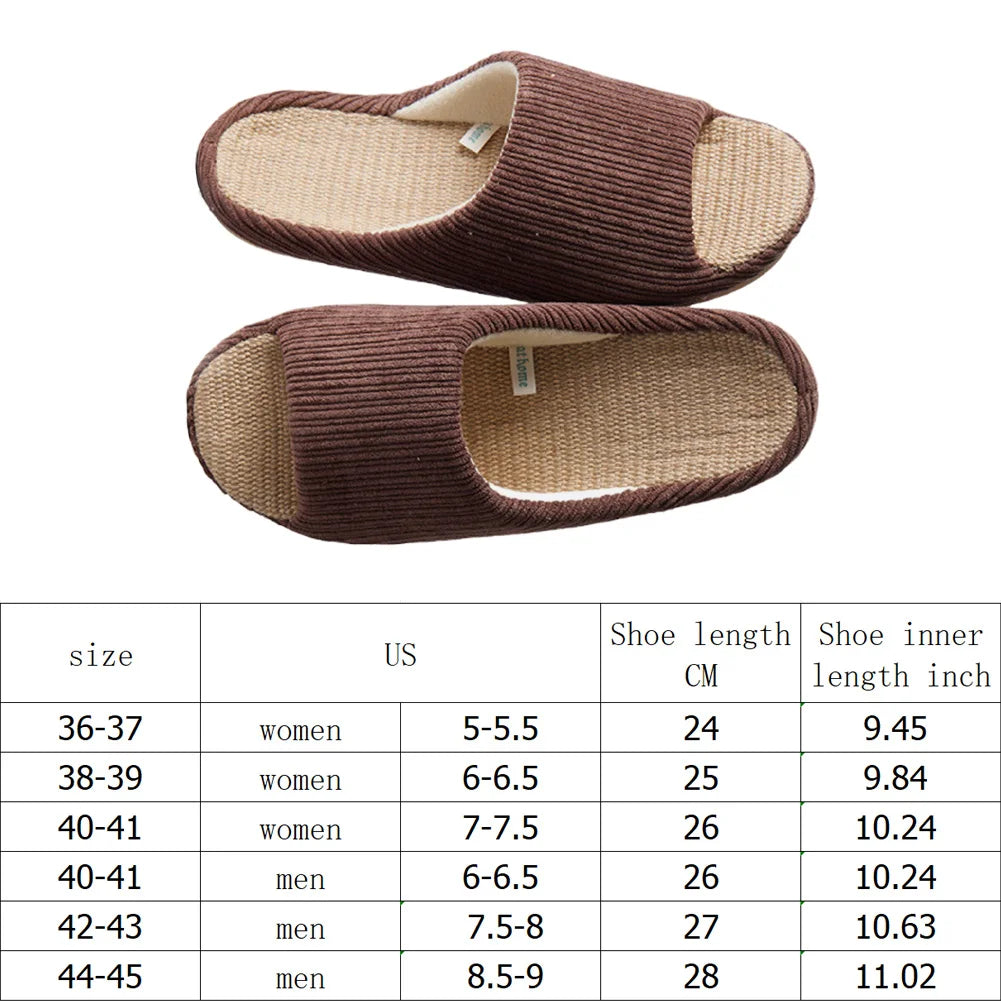 Unisex House Slippers Corduroy Linen Slippers Non-Slip Indoor - The Kings Lots