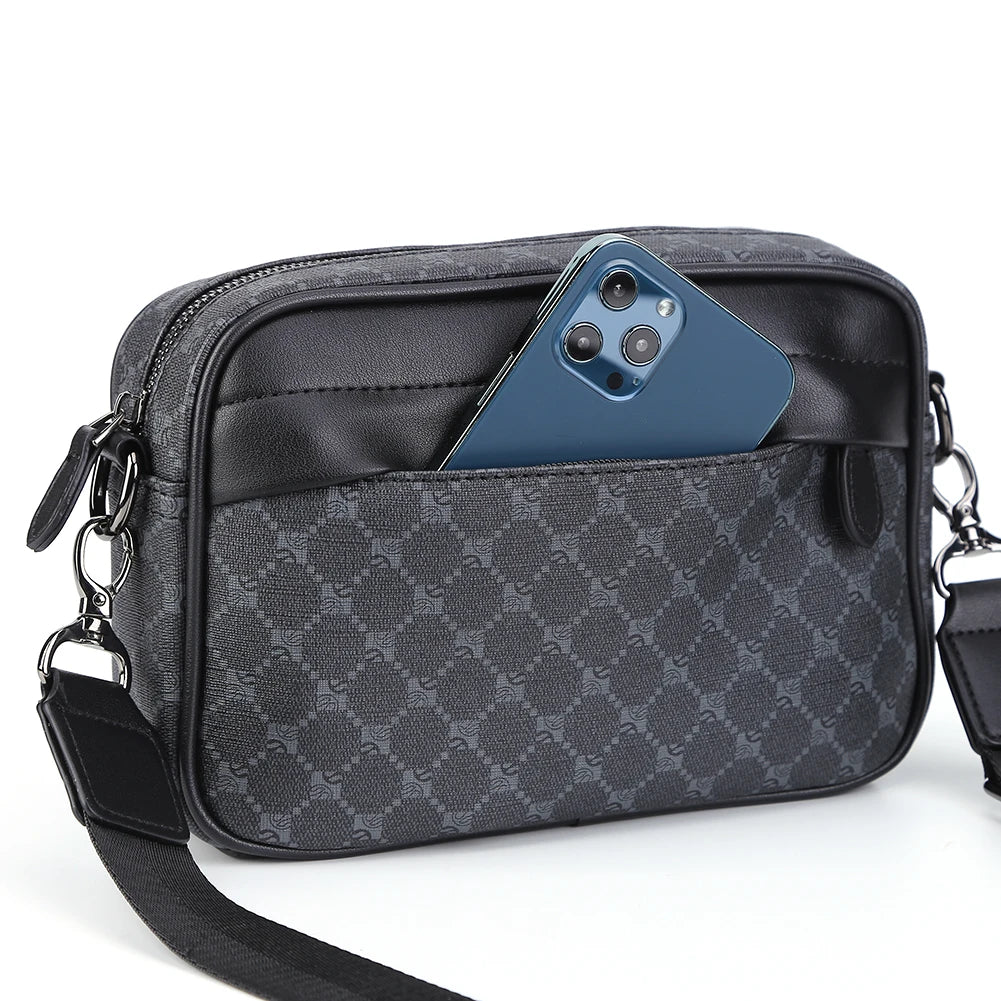 Casual Business Purse Handbag Classic Pattern Men Shoulder Crossbody Bag Wide Strap Small Square Travel Work Male Sling Bags - The Kings Lots
