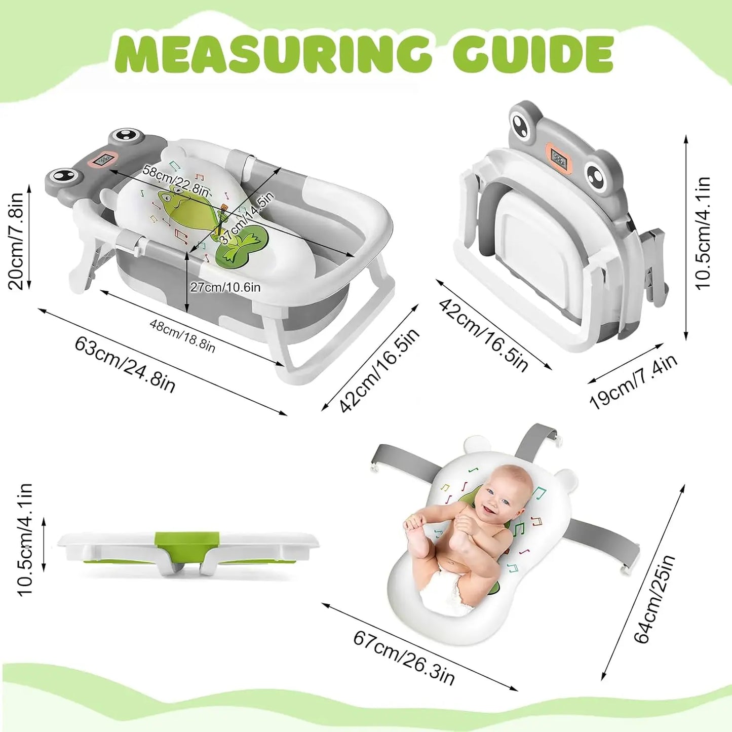 Eco-friendly Baby BathTub with Bath Cushion,Foldable Bathtub Portable with Temperature Indicator Infant Tub for 0-36 Months Baby - The Kings Lots
