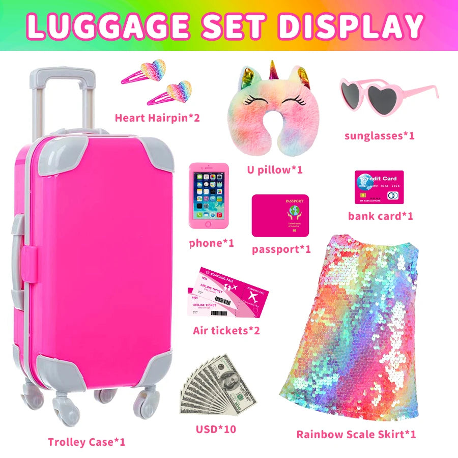 18Inch Doll Clothes Colorful Dress Lovely Travel Suitcase American Girl Doll Summer Outfit Hoodie Baby Toys Wear Girl's Gifts - The Kings Lots