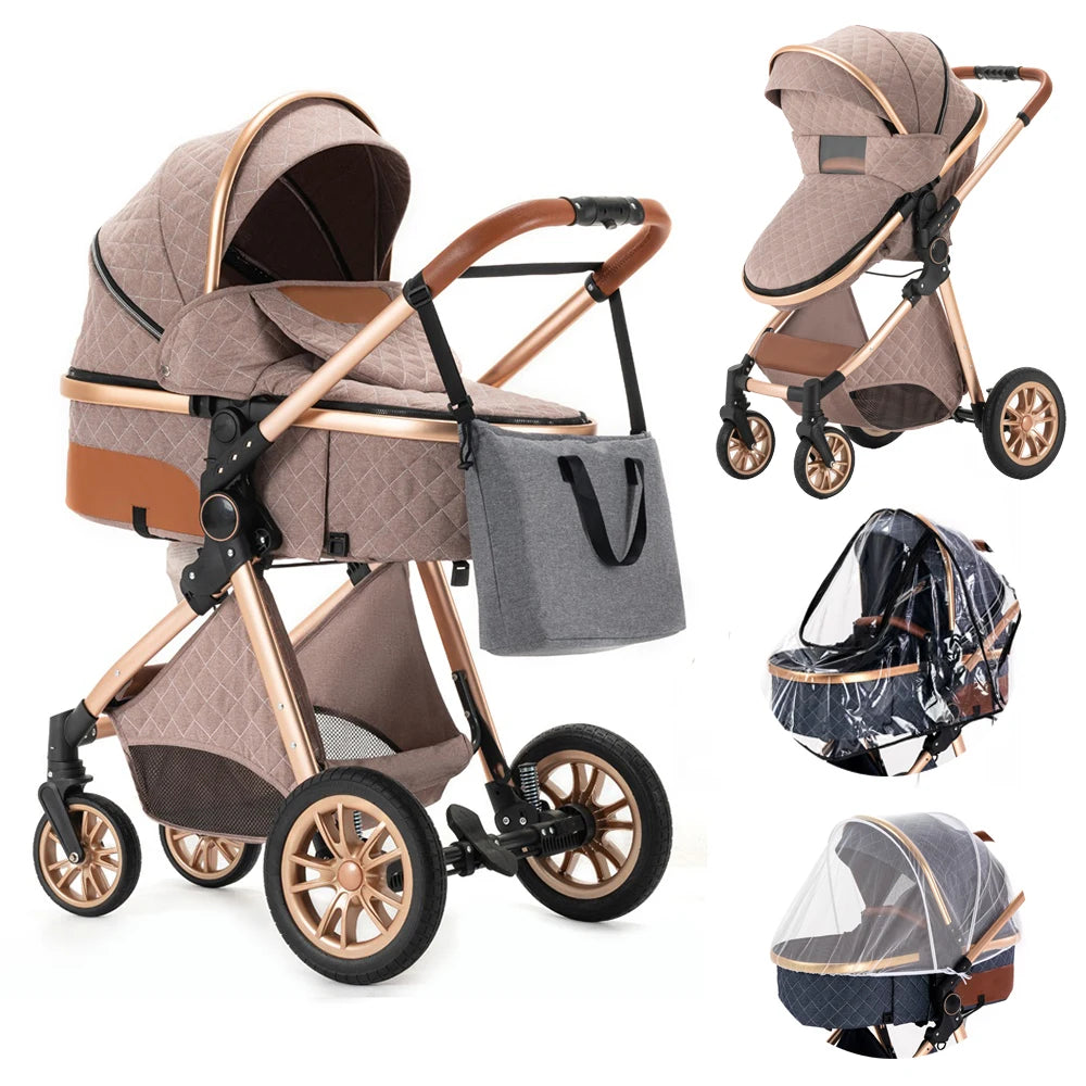 Luxury Baby Stroller 3 in 1 High Landscape Baby Cart Can Sit Can Lie Portable Pushchair Baby Cradel Infant Carrier - The Kings Lots
