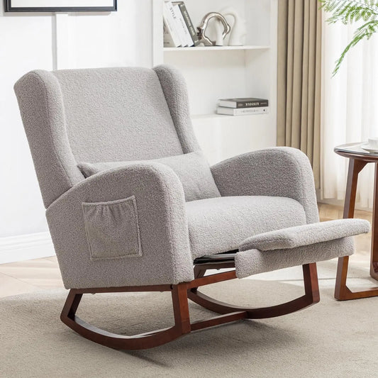 Rocking Chair Nursery with Foot Rest and Wingback Design - The Kings Lots