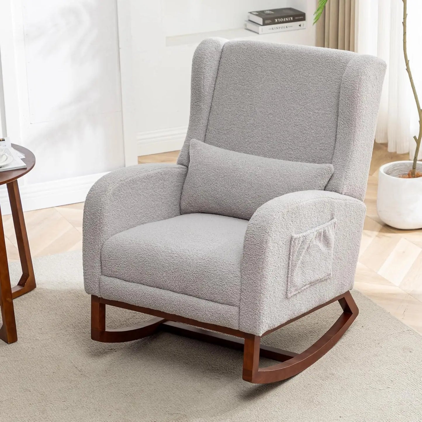 Rocking Chair Nursery with Foot Rest and Wingback Design - The Kings Lots