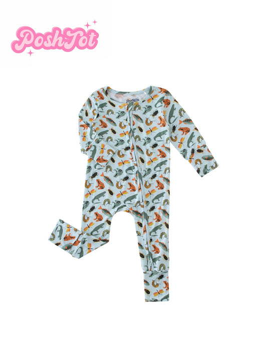 POSHTOT Crocodile print bamboo fiber baby long sleeve.  Baby pajamas two-way zipper 0-2 years romper. - The Kings Lots