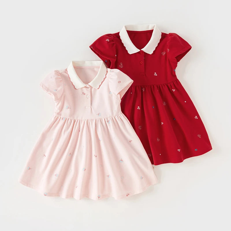 Dave Bella Short Sleeve Children Dresses Cute Print Polo Dress - The Kings Lots