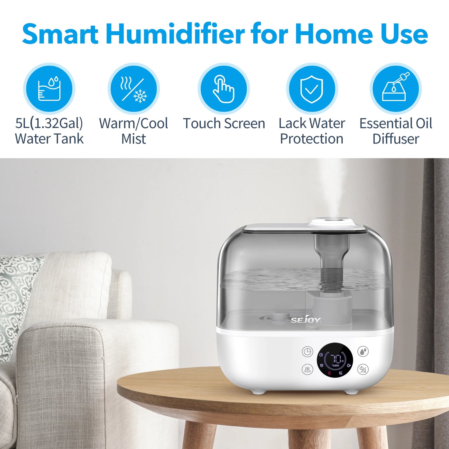 110/220V Humidifier for Bedroom Large Room Home 5L