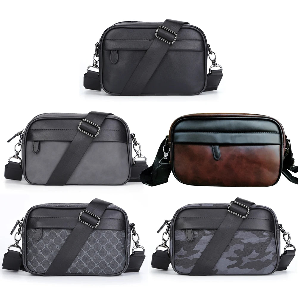 Casual Business Purse Handbag Classic Pattern Men Shoulder Crossbody Bag Wide Strap Small Square Travel Work Male Sling Bags - The Kings Lots