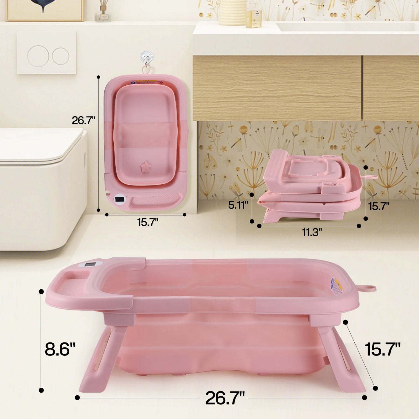 Baby Bathtub with Soft Cushion and Thermometer Portable Tub - The Kings Lots