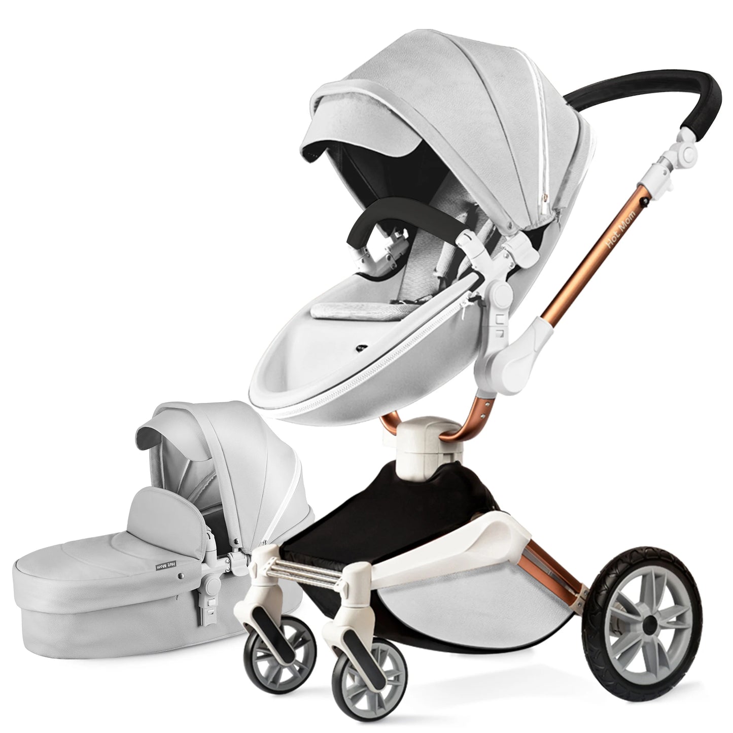 Hot Mom Baby Stroller 3 in 1 Travel System， 360° Rotation High Landscape Stroller, Large Wheels, Suitable For Various Terrains,F - The Kings Lots