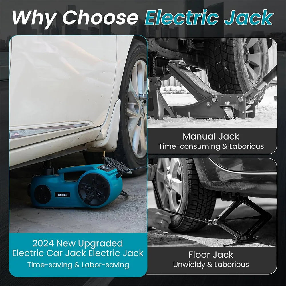 Seesii Electric Car Jack 5 Ton 12V Hydraulic Jack with Tire Inflator Pump - The Kings Lots