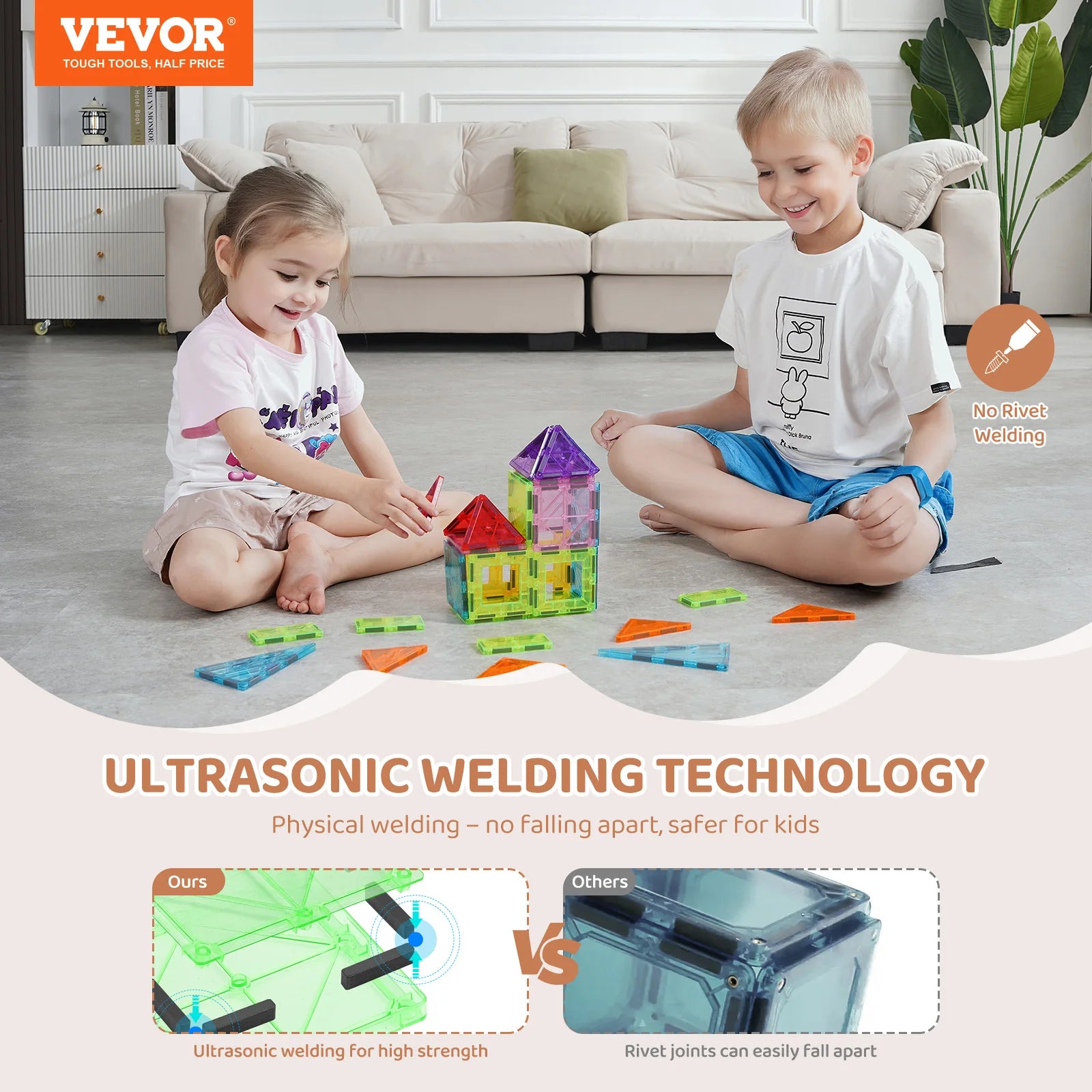 VEVOR 32PCS Light Magnetic Tiles Building Blocks Set Magnet Educational STEM Sensory Stacking Toys Gifts - The Kings Lots