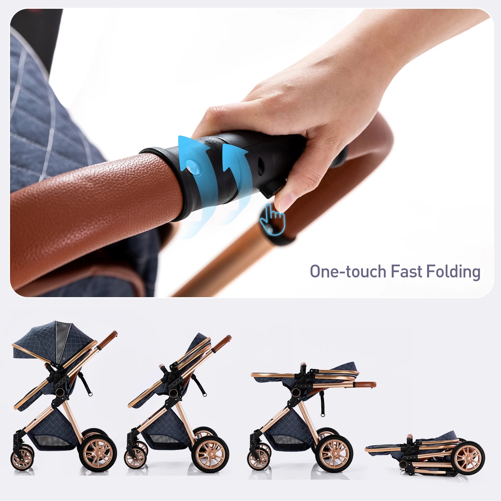Luxury Baby Stroller 3 in 1 High Landscape Baby Cart Can Sit Can Lie Portable Pushchair Baby Cradel Infant Carrier - The Kings Lots