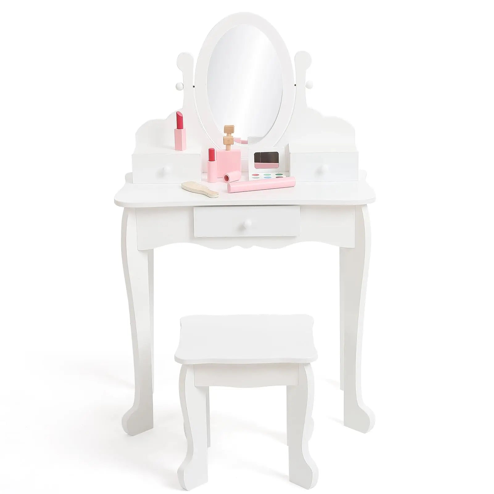 Kids Vanity Set with Mirror and Drawer for Pretend Play - The Kings Lots