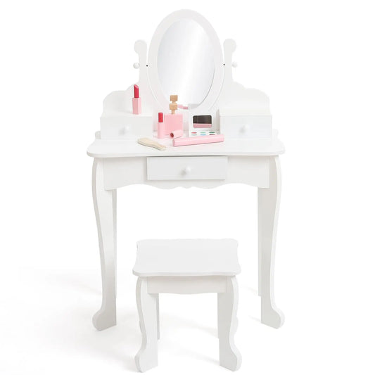 Kids Vanity Set with Mirror and Drawer for Pretend Play - The Kings Lots