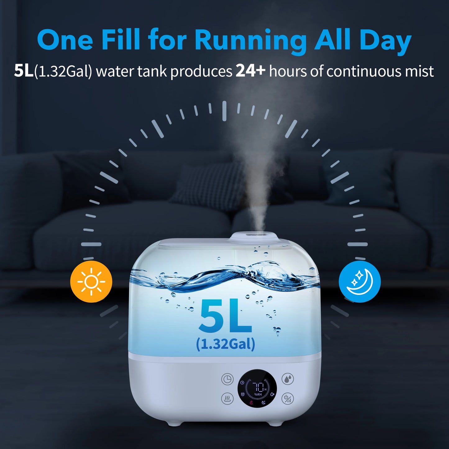 110/220V Humidifier for Bedroom Large Room Home 5L