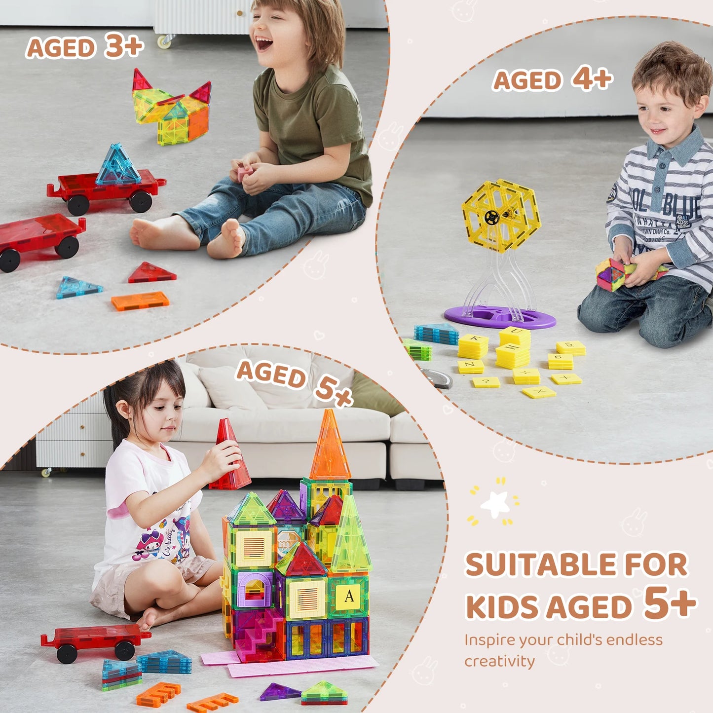 VEVOR 181PCS Magnetic Tiles Building Set for Kids Montessori - The Kings Lots
