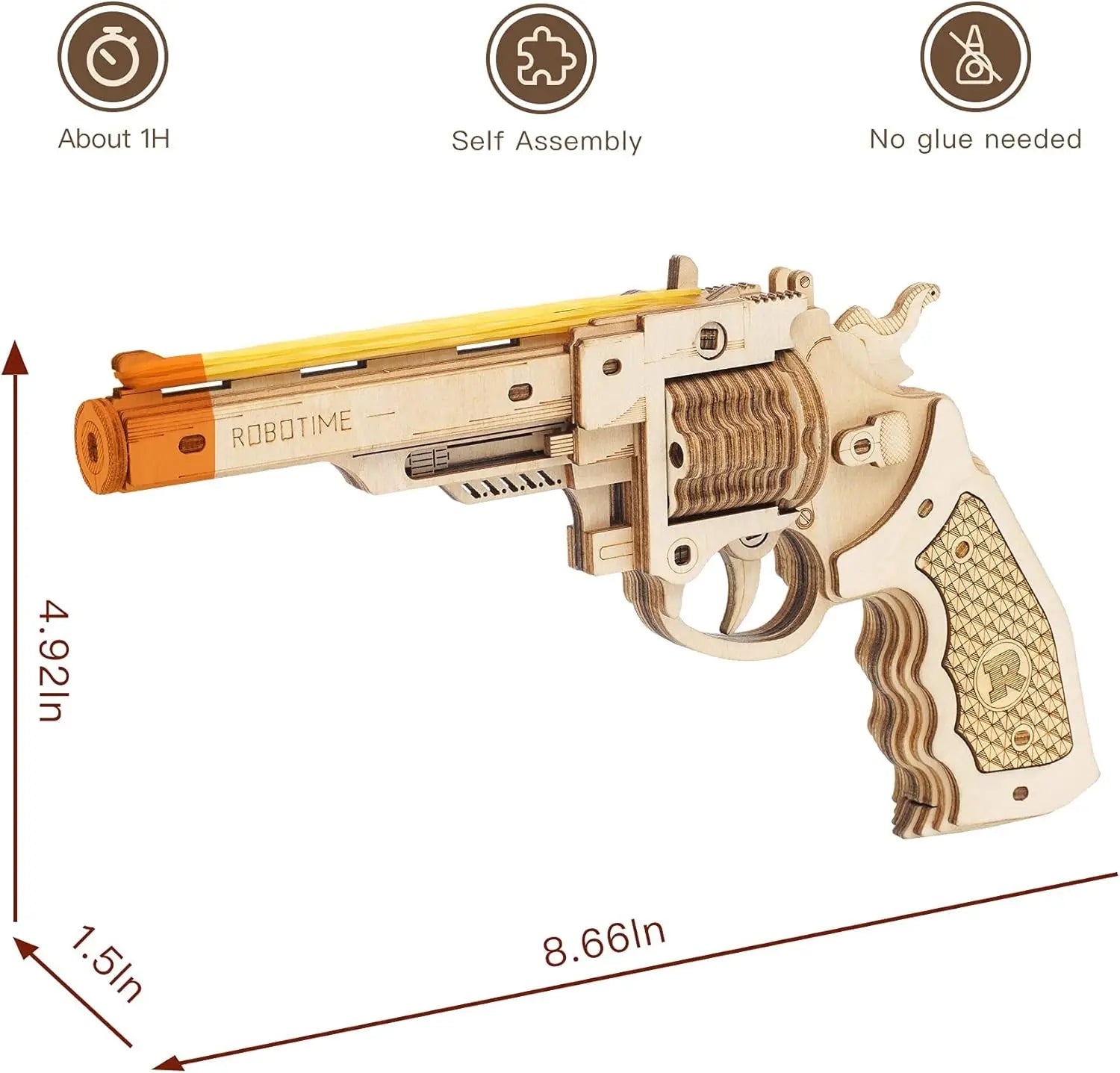 Robotime Rokr DIY 3D Rubber Band Bullet Wooden Gun Puzzle - The Kings Lots
