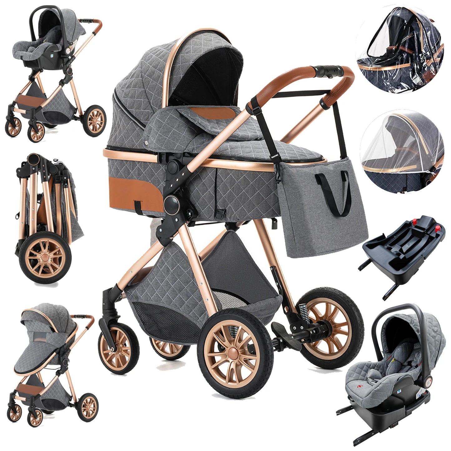 Luxury Baby Stroller 3 in 1 High Landscape Baby Cart Can Sit Can Lie Portable Pushchair Baby Cradel Infant Carrier - The Kings Lots