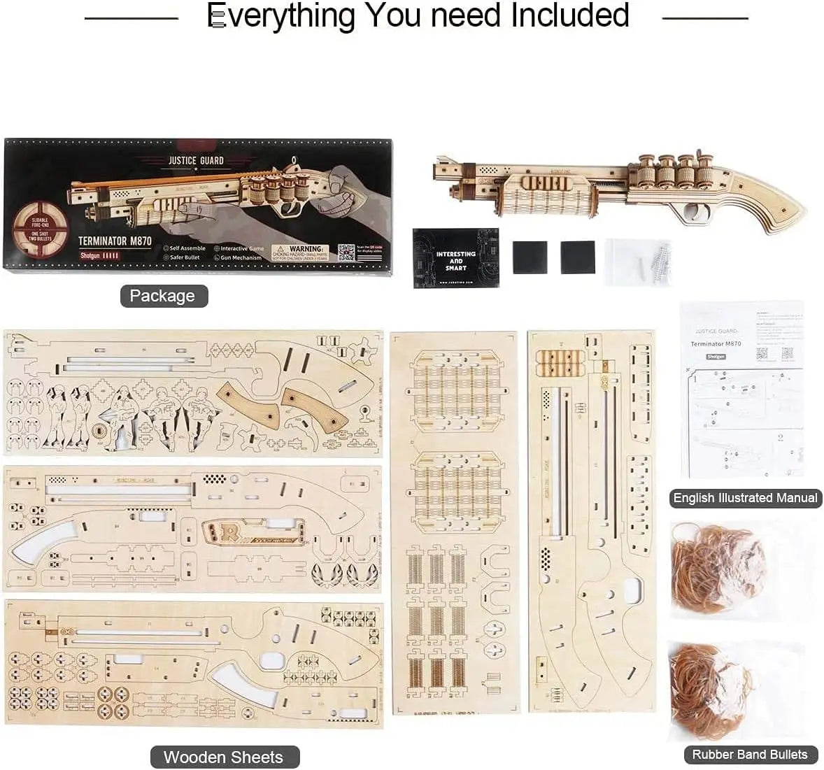 Robotime Rokr DIY 3D Rubber Band Bullet Wooden Gun Puzzle - The Kings Lots