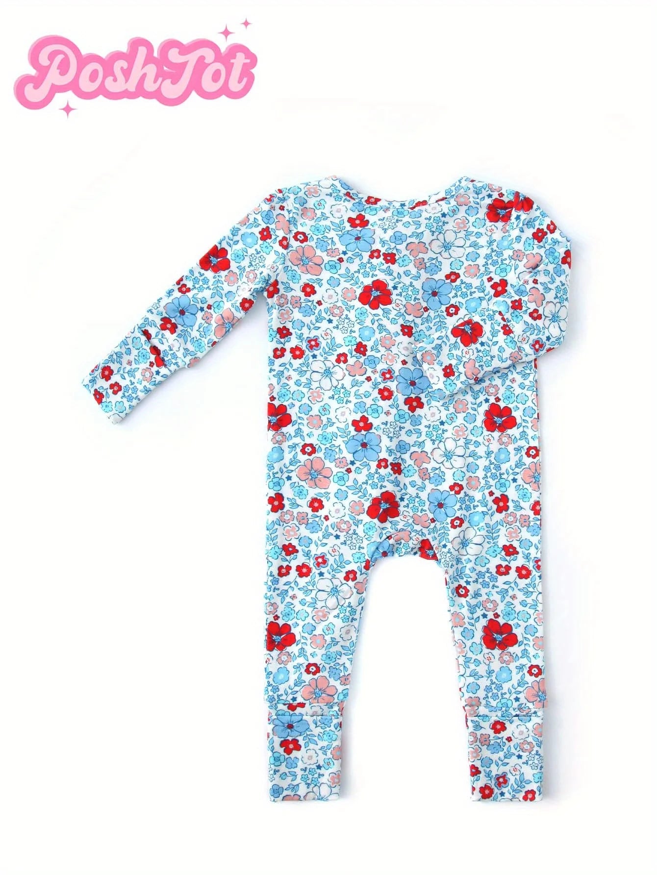 POSHTOT Flower bamboo fiber baby long sleeve.Baby pajamas two-way zipper 0-2 years romper. Baby jumpsuit. - The Kings Lots