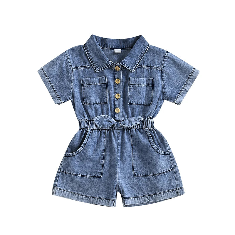 Girls Denim Overall Dress with Ruffle Sleeves A-Line Skirt - The Kings Lots