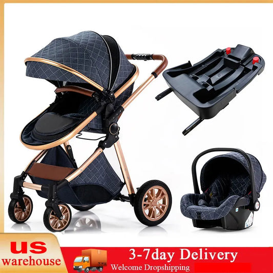 Luxury Baby Stroller 3 in 1 High Landscape Baby Cart Can Sit Can Lie Portable Pushchair Baby Cradel Infant Carrier - The Kings Lots