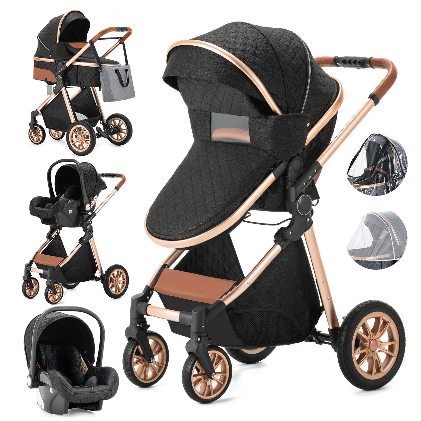 Luxury Baby Stroller 3 in 1 High Landscape Baby Cart Can Sit Can Lie Portable Pushchair Baby Cradel Infant Carrier - The Kings Lots