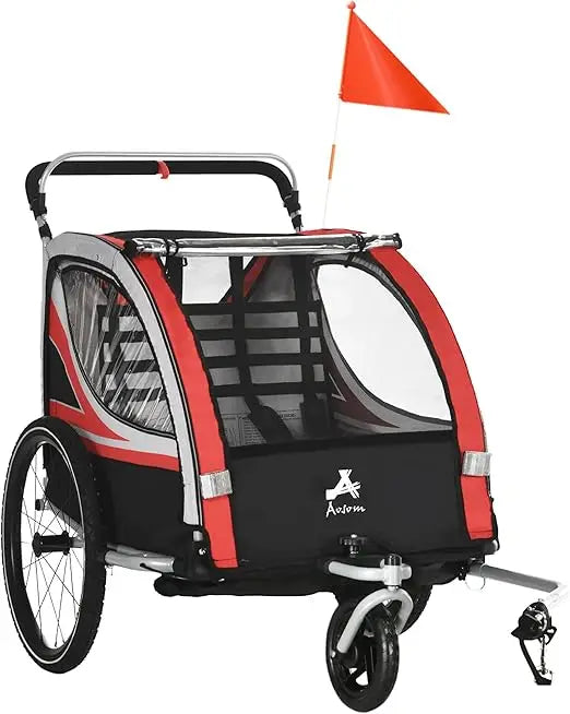 2-in-1 Walk/Ride Child Baby Bike Trailer for Kids 2 Seater, High-Visibility Bike Stroller for Toddler Wagon, Weather-Strong Dou